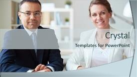  Presentation with partners - Slide set with two mature business partners looking background and a sky blue colored foreground