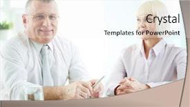  Presentation with mature students sitting at desks - Audience pleasing slides consisting of two mature business partners sitting backdrop and a  colored foreground