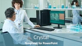  Presentation with lab coats - Presentation enhanced with two-mature-colleagues-in-lab background and a teal colored foreground