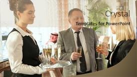  Presentation with partnership - Beautiful slide set featuring two-mature-delegates-or-foreign backdrop and a coral colored foreground