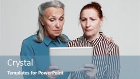  Presentation with old album - Slide set enhanced with two-mature-female-friends-looking background and a teal colored foreground