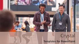  Presentation with college-campus - Beautiful slide deck featuring two-mature-male-students backdrop and a coral colored foreground