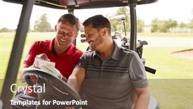  Presentation with golf course - Presentation theme with two-mature-men-playing-golf background and a tawny brown colored foreground