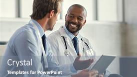  Presentation with case - Amazing theme having two-mature-smiling-doctors-having backdrop and a gray colored foreground