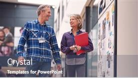  Presentation with teachers - Colorful PPT theme enhanced with two-mature-students-or-teachers backdrop and a ocean colored foreground