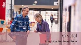  Presentation with college-campus - PPT theme featuring two-mature-students-or-teachers background and a coral colored foreground