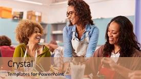  Presentation with community - PPT layouts having two mature women attending art background and a coral colored foreground