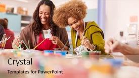  Presentation with digital art women - Audience pleasing slide deck consisting of two mature women attending art backdrop and a lemonade colored foreground