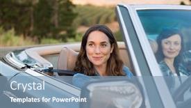  Presentation with car seat - Audience pleasing theme consisting of two mature women friends enjoying road trip in convertible car at sunset happy woman looking away while sitting in the passenger seat of the car women travelling together in cabriolet car backdrop and a teal colored foreground