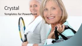  Presentation with sports table tennis two ping - Slides having two mature women playing tennis background and a lemonade colored foreground