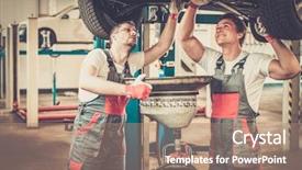  Presentation with mechanics - Presentation theme having two mechanics changing oil background and a coral colored foreground