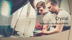  Presentation with mechanics - Beautiful PPT theme featuring two mechanics checking oil level backdrop and a soft green colored foreground