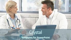  Presentation with medical desk - Audience pleasing PPT layouts consisting of two medical doctors consulting smiling backdrop and a ocean colored foreground