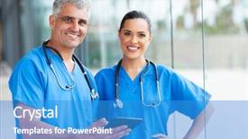  Presentation with medical - Colorful presentation theme enhanced with two medical doctors using tablet backdrop and a teal colored foreground