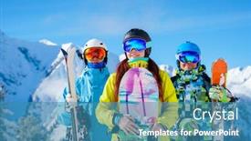  Presentation with snow mountain - PPT theme featuring two-men-and-woman background and a teal colored foreground