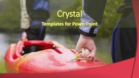  Presentation with kayak - Amazing PPT theme having two men carrying red kayak backdrop and a tawny brown colored foreground