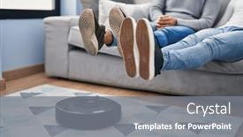  Presentation with robot - Presentation design featuring two-men-cleaning-floor-using background and a gray colored foreground