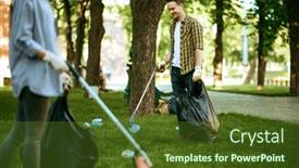  Presentation with garbage - Slide set consisting of two-men-collects-plastic-garbage background and a tawny brown colored foreground