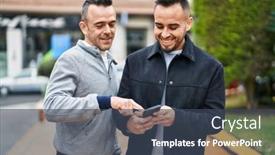  Presentation with confident - Slide set enhanced with two-men-couple-smiling-confident background and a  colored foreground