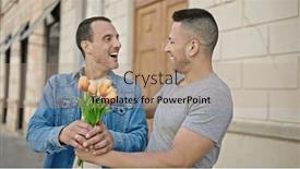  Presentation with two men climbing - Slide set consisting of two-men-couple-surprise background and a coral colored foreground