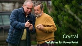  Presentation with bad news - Colorful slide deck enhanced with two-men-discussing-bad-news backdrop and a wine colored foreground