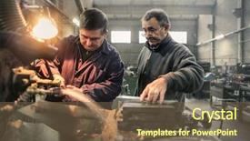  Presentation with hardening - Cool new theme with two men doing induction hardening backdrop and a tawny brown colored foreground
