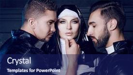  Presentation with nun - Colorful slide deck enhanced with two men dressed as priest backdrop and a navy blue colored foreground