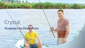  Presentation with boat river - Audience pleasing slide deck consisting of two men fishing from inflatable boat on river backdrop and a sky blue colored foreground