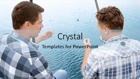  Presentation with fishing - Amazing slide deck having two men fishing from pier backdrop and a light blue colored foreground