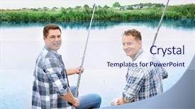  Presentation with fishing - Cool new PPT theme with two men fishing from pier backdrop and a sky blue colored foreground