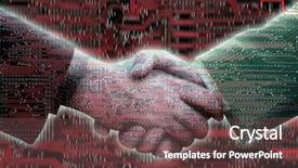  Presentation with handshake - Presentation theme having two men handshake on circuitboard background and a  colored foreground