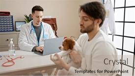  Presentation with veterinary - PPT theme featuring two-men-having-veterinarian-consultation background and a coral colored foreground