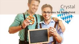  Presentation with bavarian lederhosen - PPT theme having two-men-in-lederhosen-hold background and a coral colored foreground