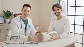  Presentation with veterinary - Slide deck enhanced with two-men-petting-dog background and a mint green colored foreground