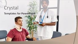  Presentation with waiting room - Presentation design enhanced with two-men-physiptherapist-and-patient background and a  colored foreground