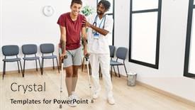  Presentation with waiting room - PPT theme featuring two-men-physiptherapist-and-patient background and a lemonade colored foreground