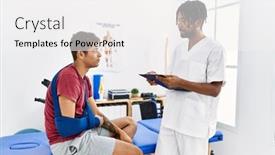  Presentation with accident - PPT theme with two-men-physiptherapist-and-patient background and a white colored foreground