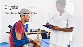  Presentation with accident - Slide set consisting of two-men-physiptherapist-and-patient background and a white colored foreground