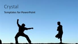  Presentation with martial arts - Audience pleasing PPT theme consisting of two-men-practicing-martial-arts backdrop and a light blue colored foreground