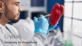  Presentation with liquid - Presentation design enhanced with two-men-scientist-injecting-liquid background and a light gray colored foreground