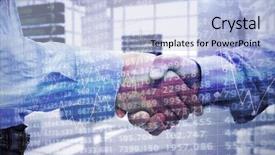  Presentation with shares - Slides having two men shaking hands against stocks and shares background and a light blue colored foreground