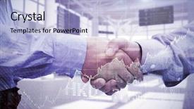  Presentation with shares - Cool new theme with two men shaking hands against stocks and shares backdrop and a light blue colored foreground