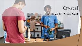  Presentation with barcode - Presentation featuring two-men-shopkeeper-and-customer background and a  colored foreground