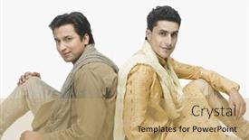  Presentation with two men on a judo - Amazing PPT theme having two-men-sitting-back backdrop and a coral colored foreground