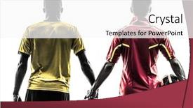  Presentation with football competition - Amazing PPT theme having men soccer player playing football backdrop and a yellow colored foreground