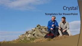  Presentation with rest - Presentation design having two men stopping for rest on countryside walk background and a teal colored foreground