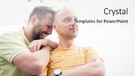  Presentation with two men climbing - Colorful slide deck enhanced with two men together in fun backdrop and a white colored foreground