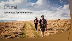  Presentation with trekking - Cool new presentation with two-men-trekking-in-mountain backdrop and a light blue colored foreground