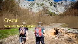  Presentation with trekking - Beautiful PPT theme featuring two-men-trekking-in-mountain backdrop and a coral colored foreground
