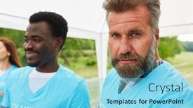  Presentation with volunteer - Beautiful theme featuring two-men-volunteer-in-volunteer backdrop and a light blue colored foreground